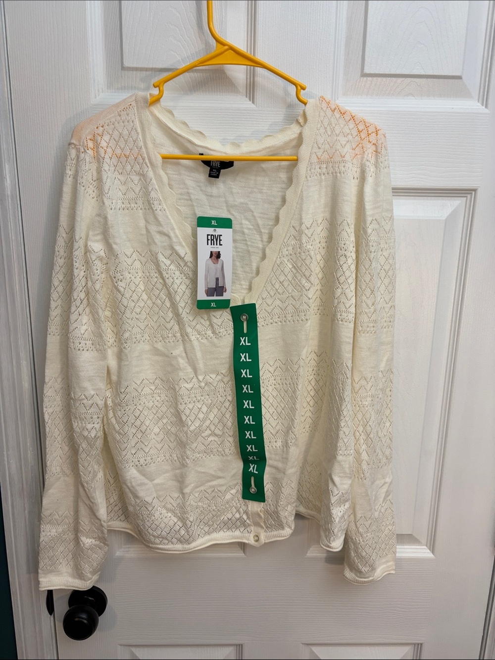 Frye Cream Openwork V-Neck Button Front Cardigan